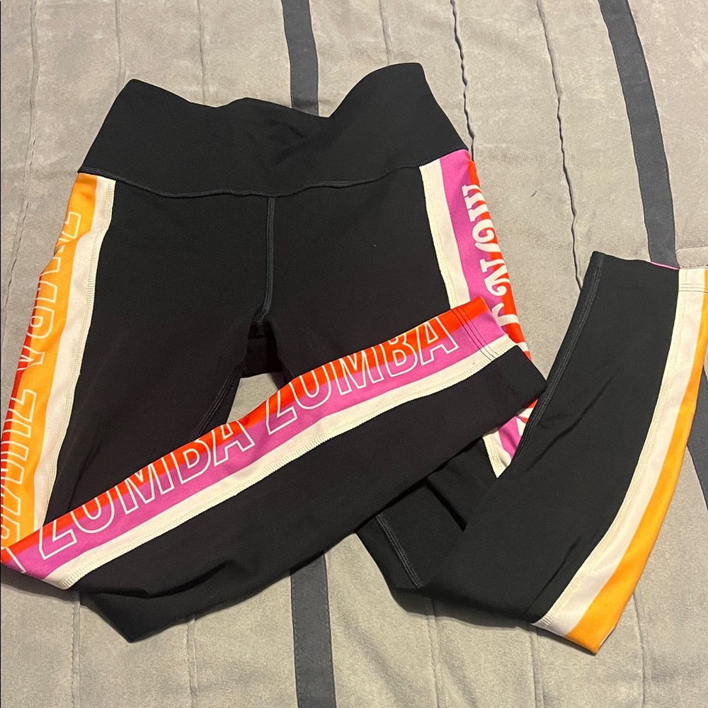 Zumba Wear Black Joggers with Pink and Orange Accents, Size S